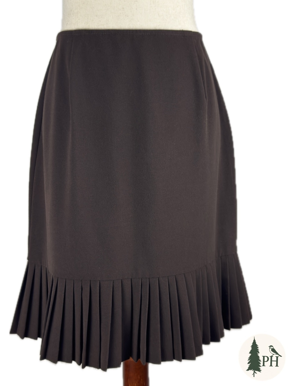 Skirtology Y2K Fit & Flare Skirt Womens 8 Brown Pleated Hem Knee Length Back Zip